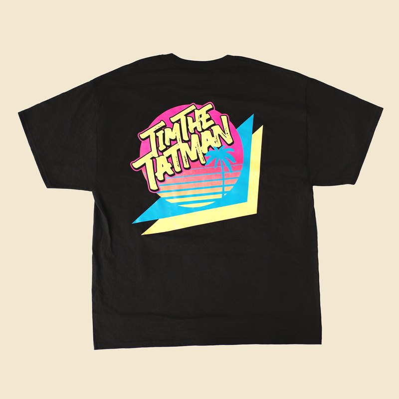 Black tee, back print with retro sunset TimTheTatman graphic