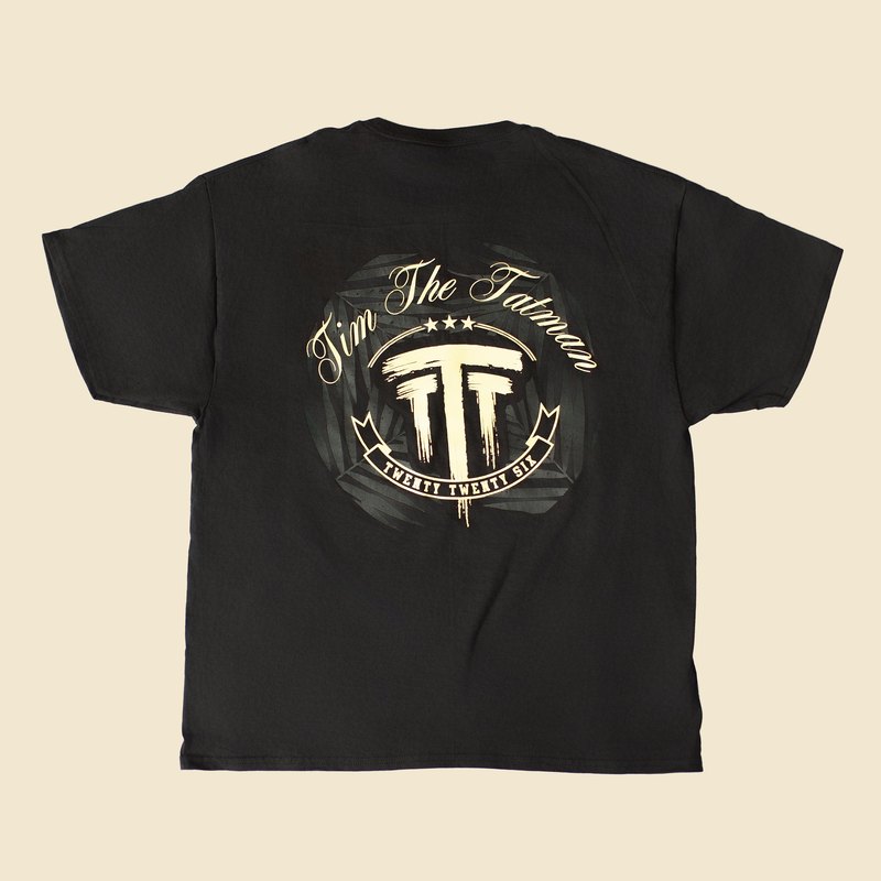 Black tee, back print with TimTheTatman script and TT crest
