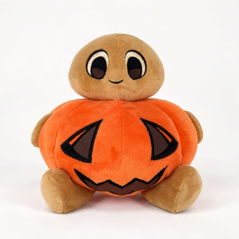 Ayrun pumpkin plush, front view with carved jack-o-lantern face